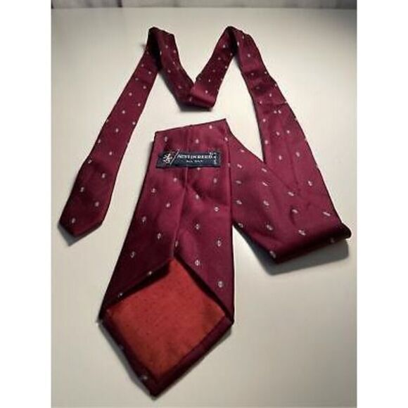 Austin Reed Silk Pointed Tie- Italy -Maroon/Yellow Dot Vintage EUC Neck - Picture 4 of 5